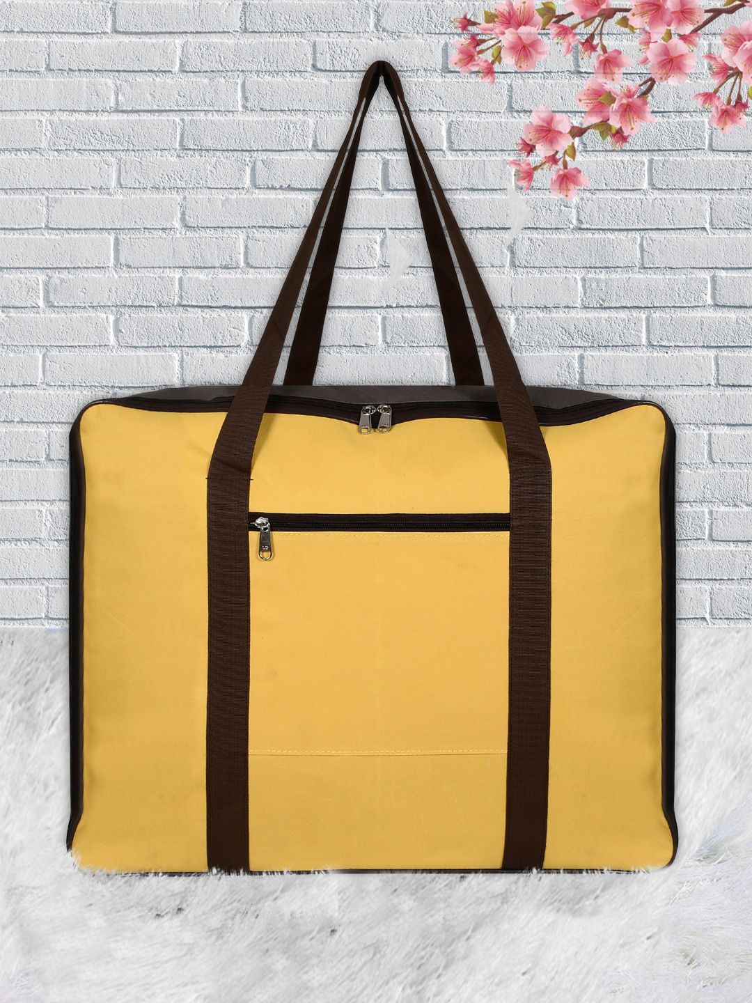 Kuber Industries Yellow & Brown Solid Foldable Underbed Storage Organiser Price in India