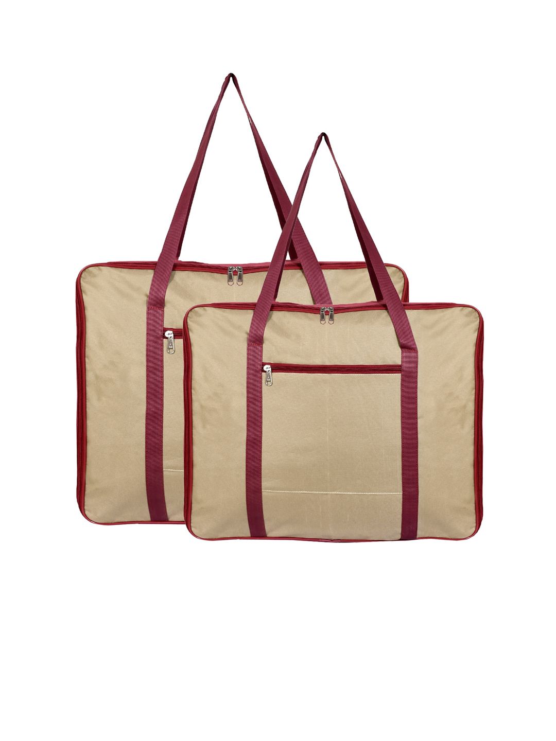 Kuber Industries Set Of 2 Beige & Maroon Solid Foldable Underbed Storage Organizers Price in India