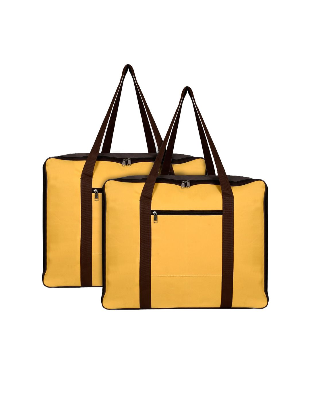 Kuber Industries Set Of 2 Yellow & Brown Solid Lightweight Foldable Rexine Jumbo Under Bed Storage Bag Price in India