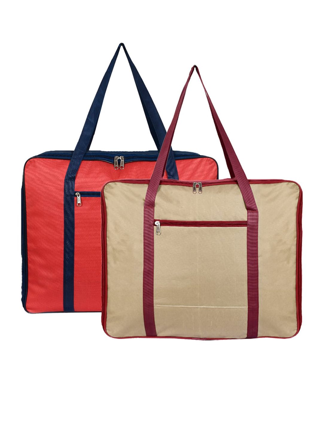 Kuber Industries Set Of 2 Beige & Brown Solid Foldable Underbed Storage Bags Price in India