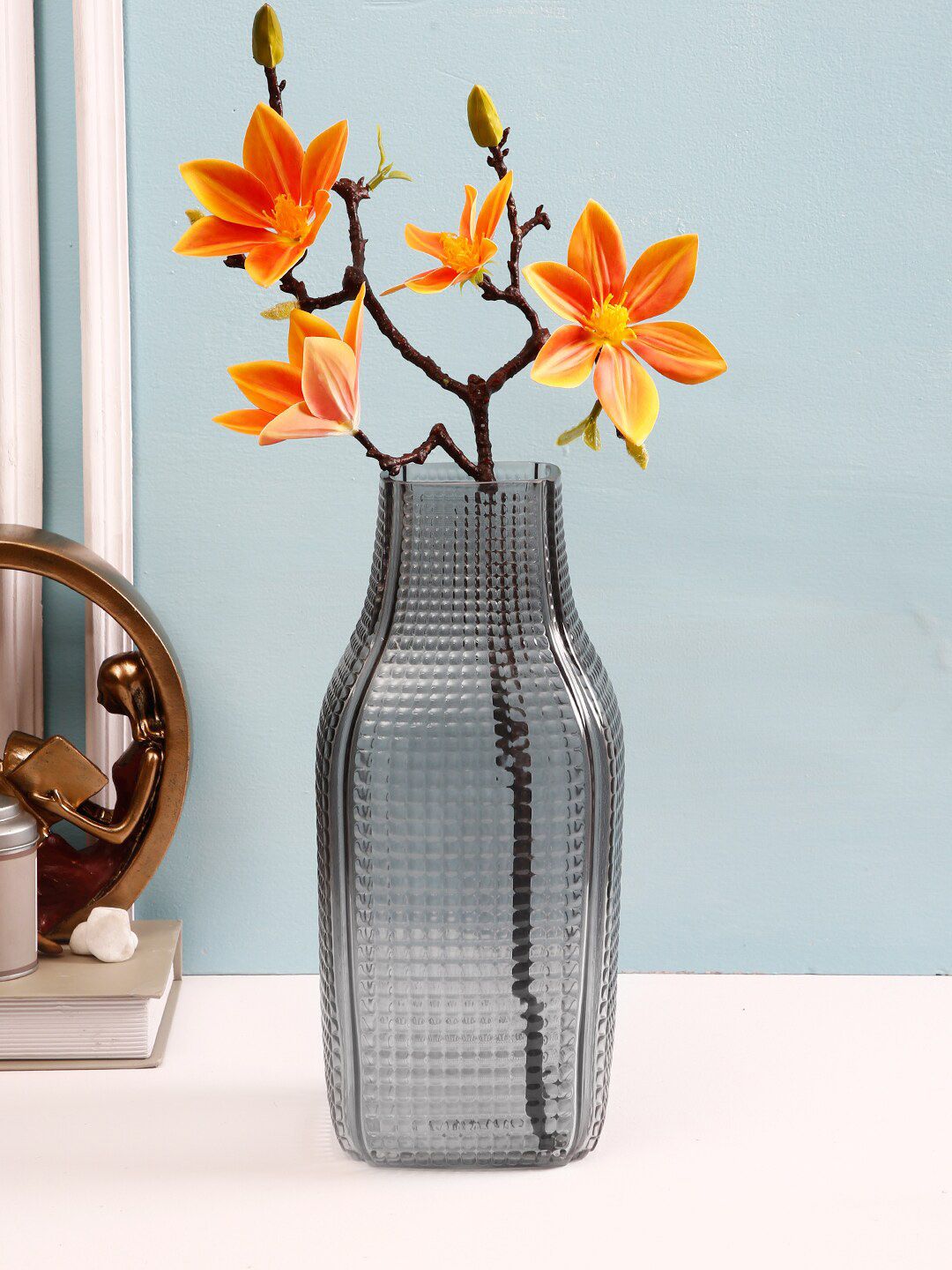 TAYHAA Grey Tuffened Bubble Handcrafted Flower Vase Price in India