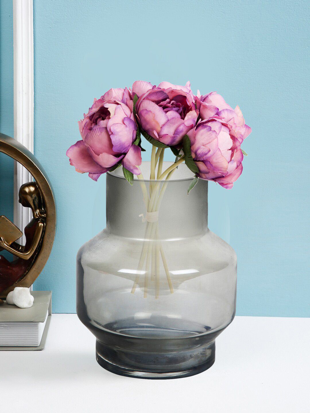 TAYHAA Grey Thick Glass Handcrafted Flower Vase Price in India