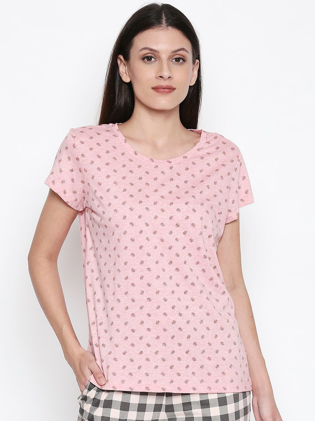 Dreamz by Pantaloons Pink & Red Printed Pure Cotton Regular Lounge tshirt Price in India