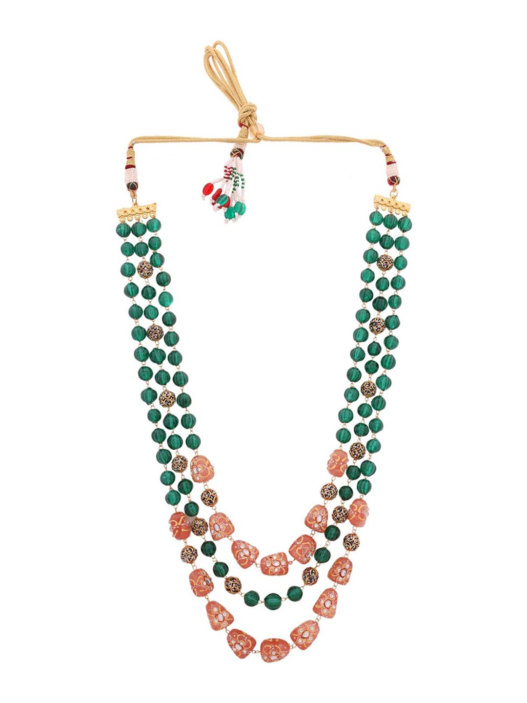 Shoshaa Green & Gold-Toned Brass Gold-Plated Layered Necklace Price in India