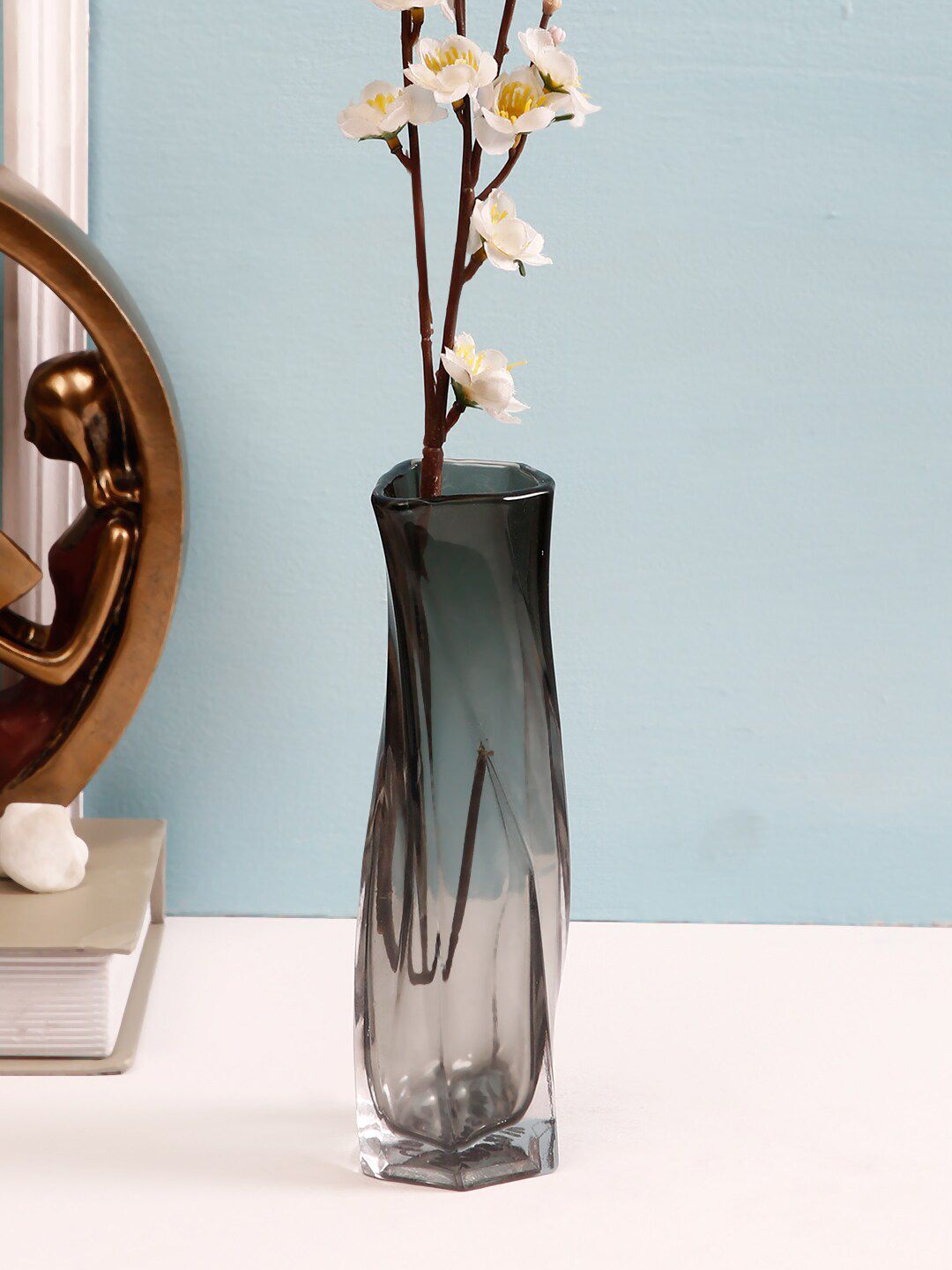 TAYHAA Grey Goblet Shaped Handcrafted Glass Flower Vase Price in India