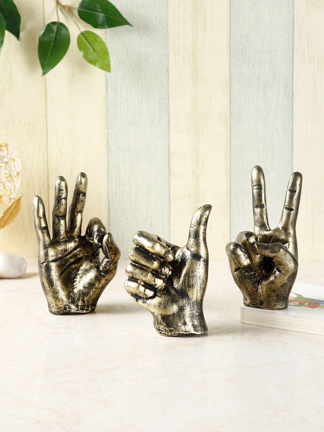 CraftVatika Set Of 3 Gold-Toned Hand Sign Showpiece Price in India