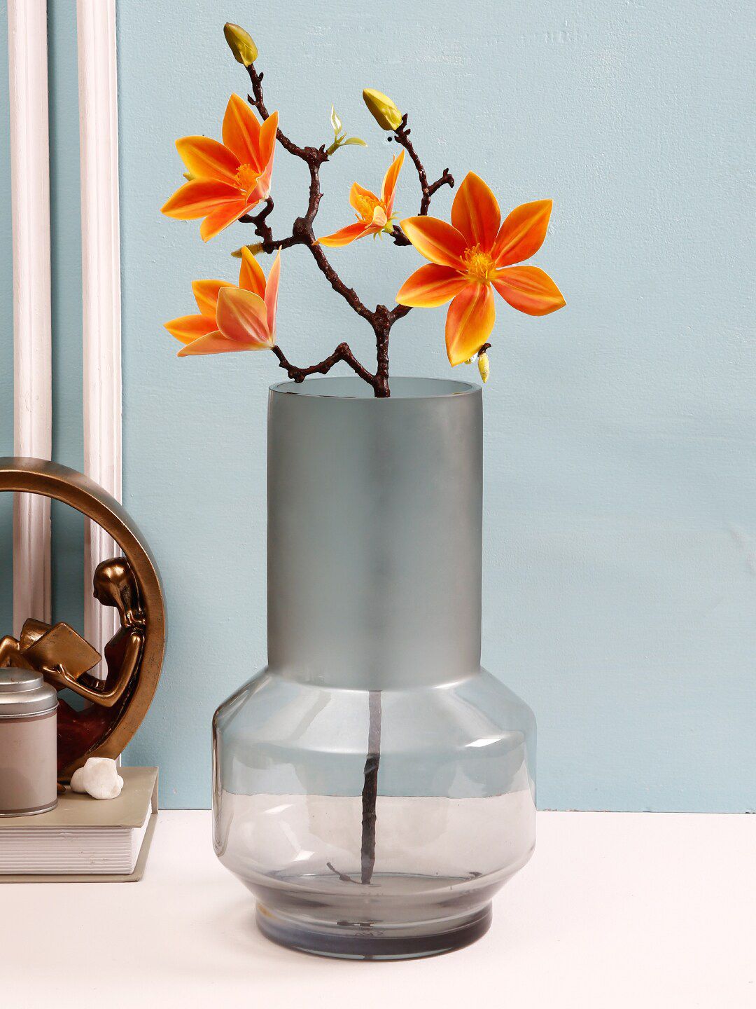 TAYHAA Grey Hand-Crafted Cylindrical Bud Flower Vase Price in India