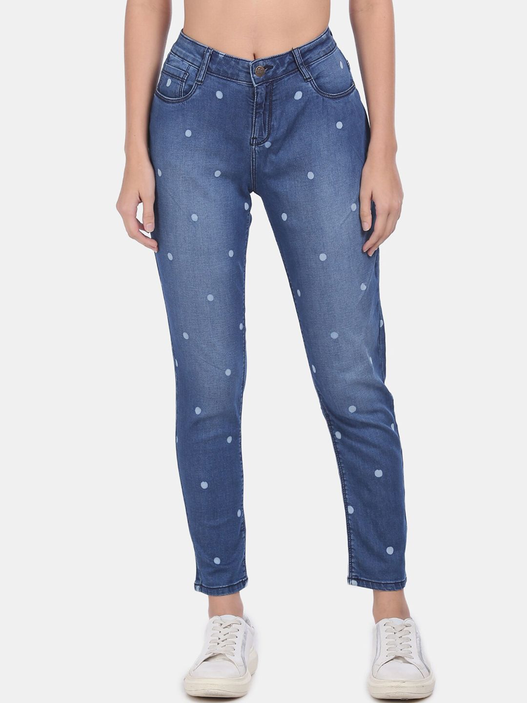 Cherokee Women Blue Polka Dot Printed Regular Fit Mid-Rise Clean Look Cropped Jeans Price in India