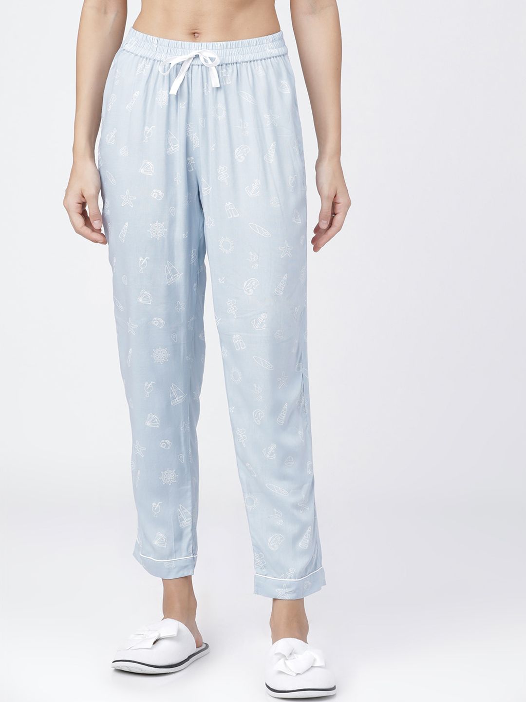 Tokyo Talkies Women Blue & White Printed Lounge Pants Price in India