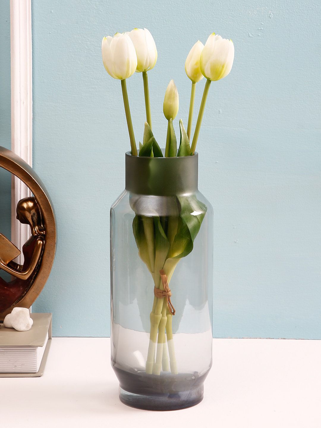 TAYHAA Grey Hand-Crafted Thick Glass Flower Vase Price in India