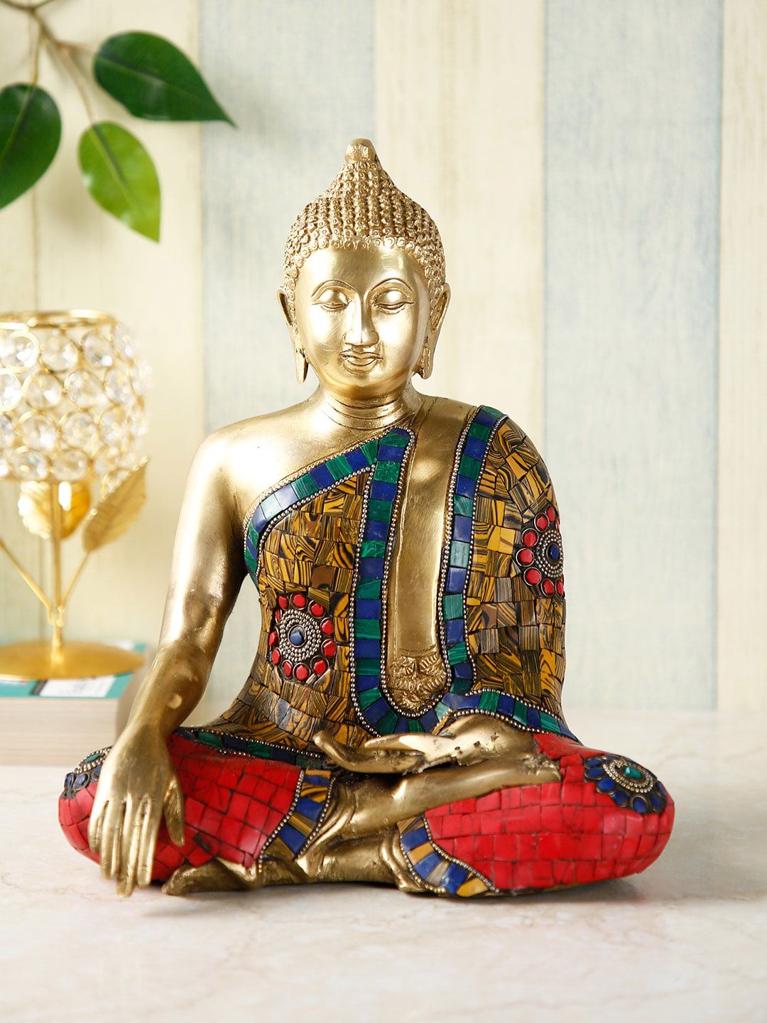 CraftVatika Red & Gold-Toned Medicine Buddha Statue Showpiece Price in India