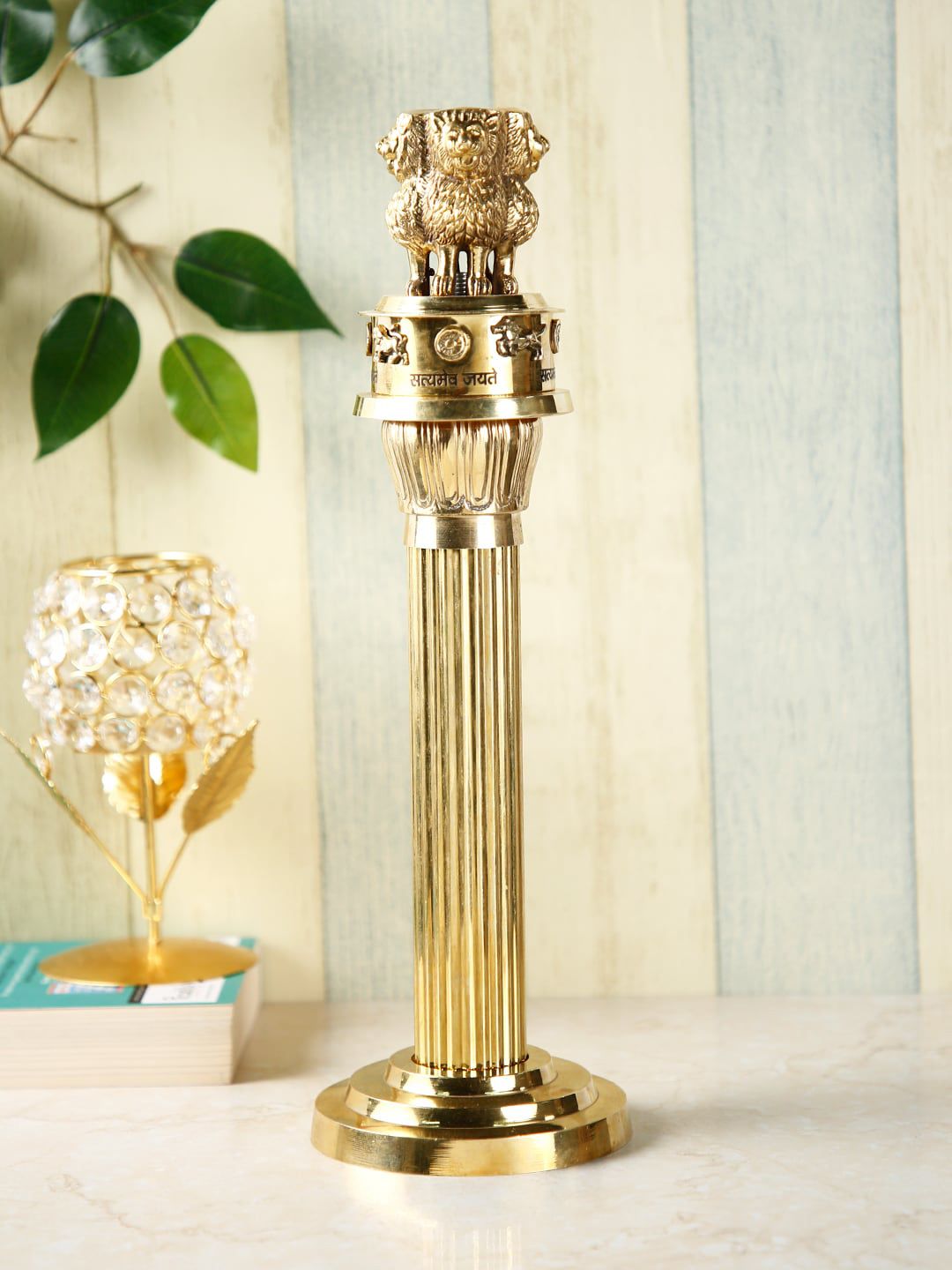 CraftVatika Gold-Toned Ashok Stumph Pillar Showpiece Price in India