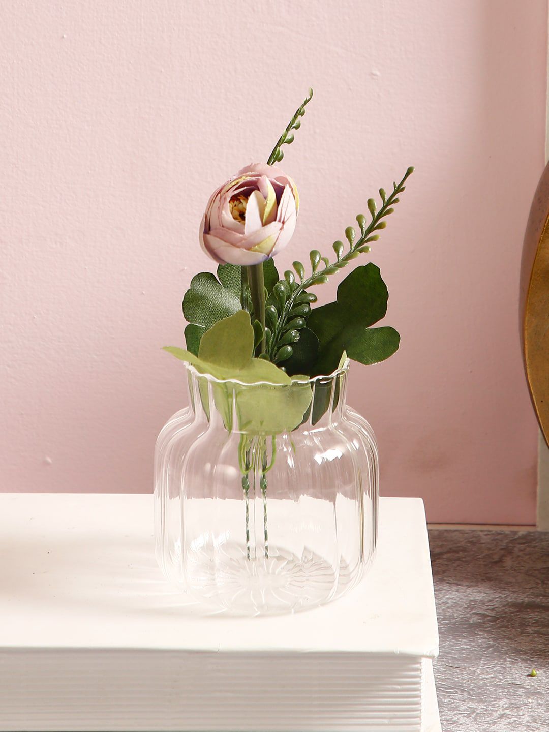 TAYHAA Transparent Textured Handcrafted Glass Flower Vase Price in India