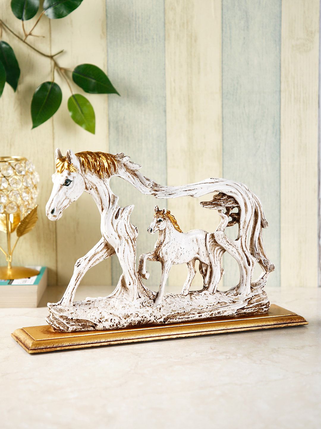 CraftVatika White & Gold-Toned Textured Horse Statue Showpiece Price in India