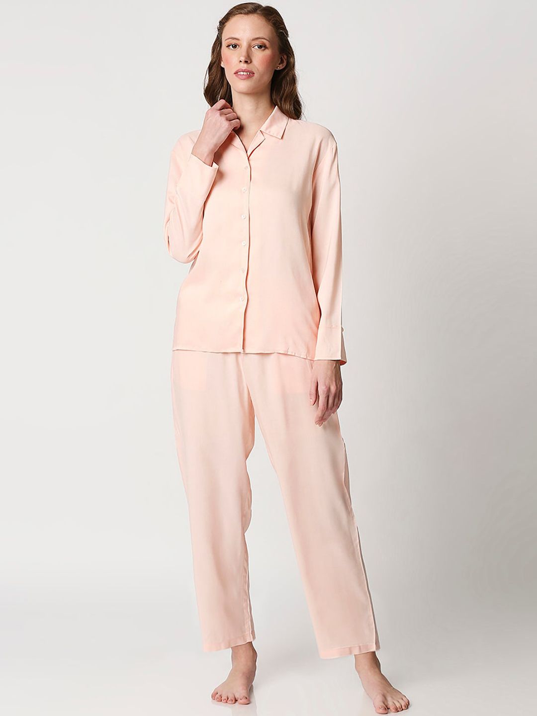 Bewakoof Women Pink Solid Night Suit Price in India