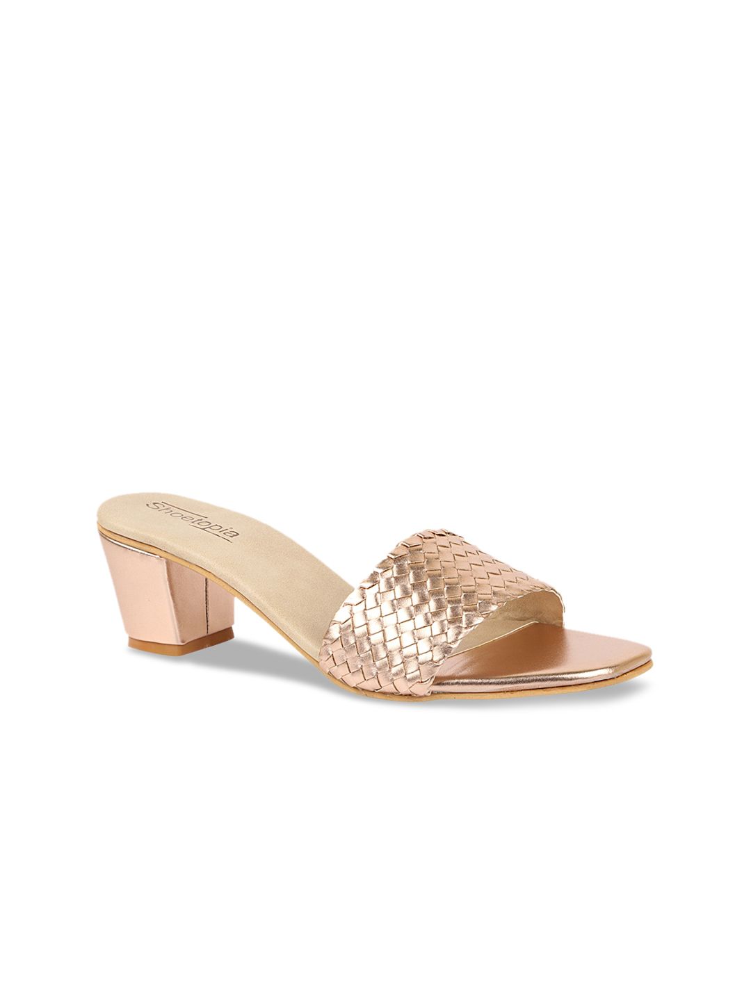 Shoetopia Women Gold-Toned Textured Sandals Price in India