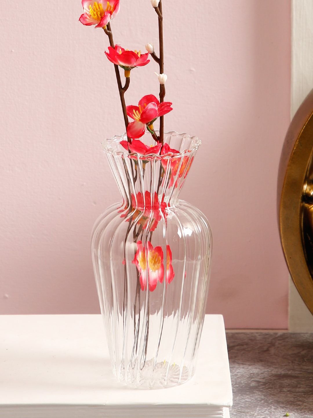 TAYHAA Transparent Hand-Crafted Crystal Clear Glass Vase Price in India