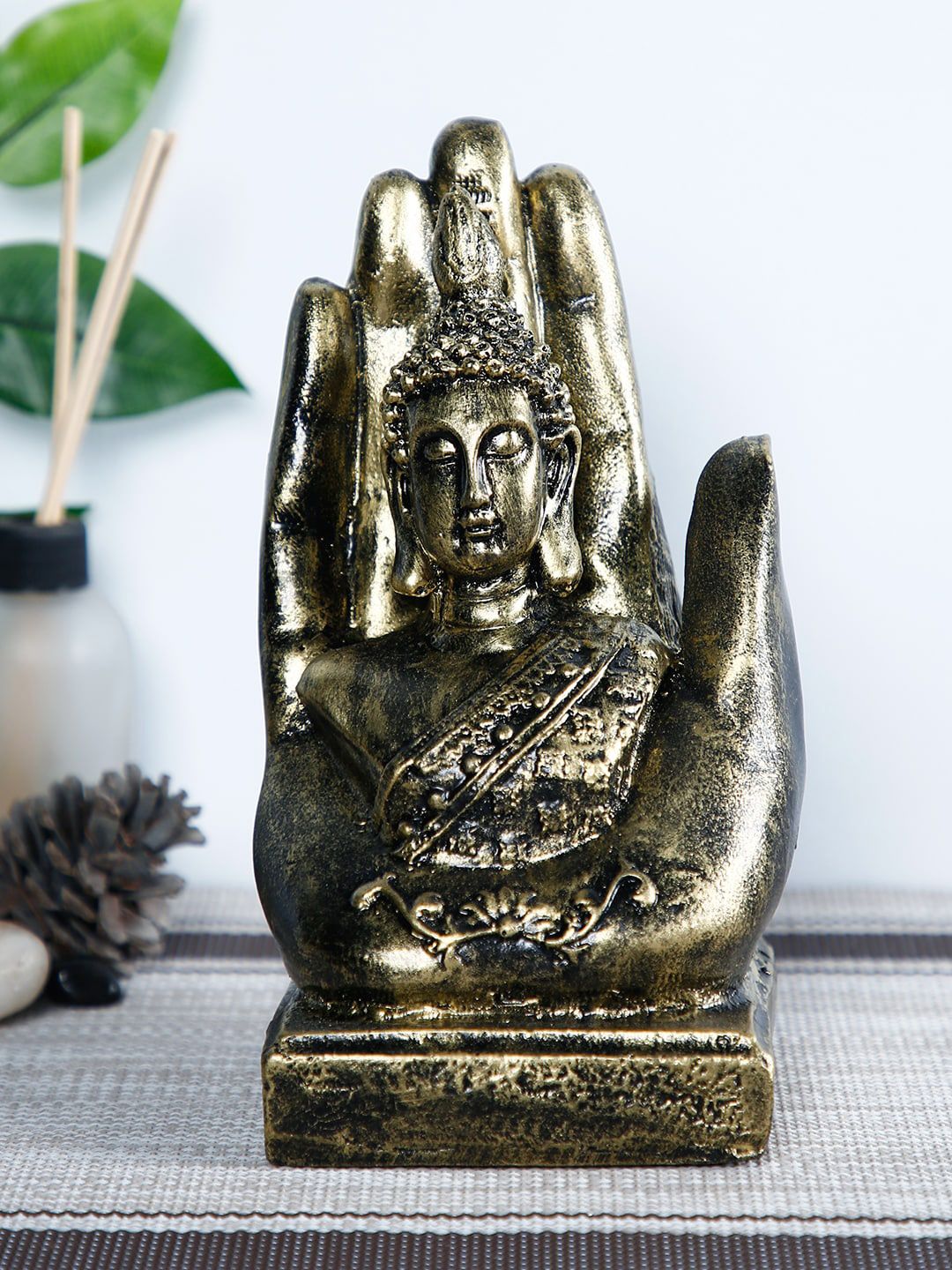 CraftVatika Gold-Toned Handcrafted Buddha Palm Idol Showpiece Price in India