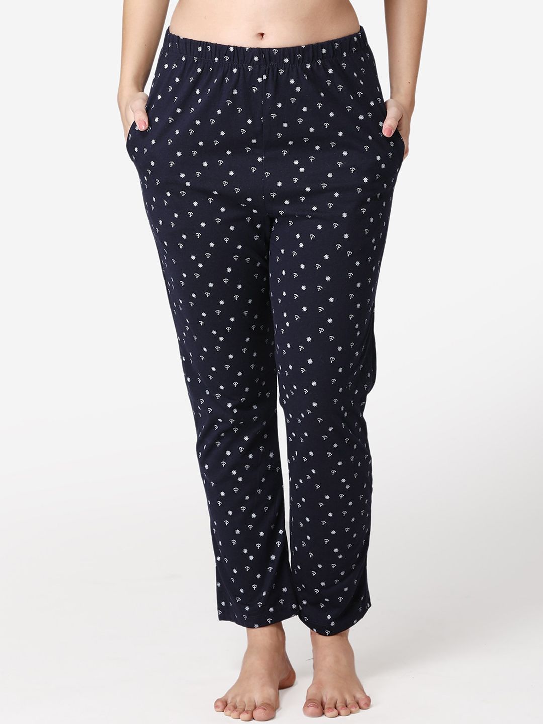 ABELINO Women Black & White Pure Cotton Printed Lounge Pants Price in India