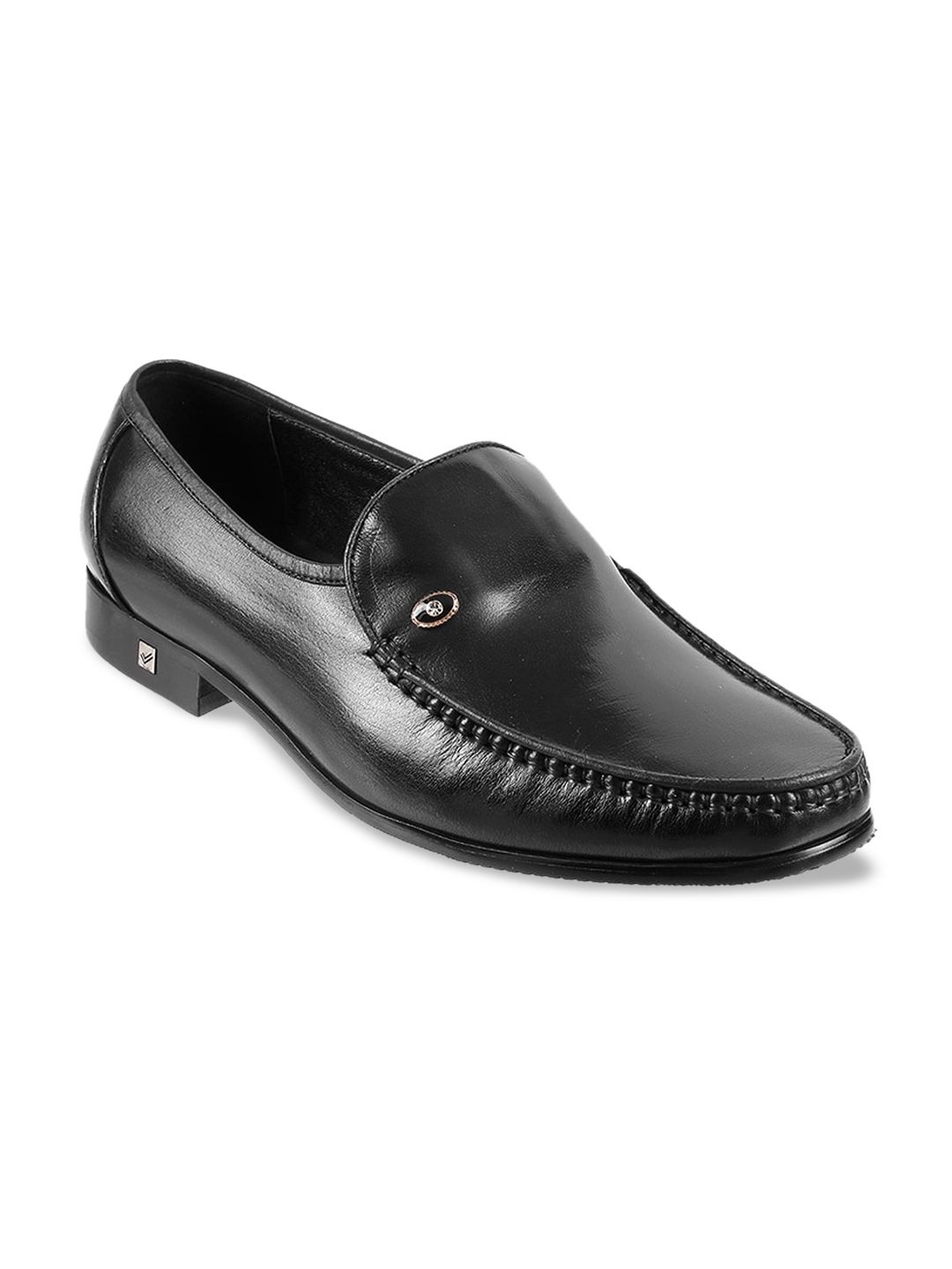 DAVINCHI Men Black Solid Leather Formal Loafers