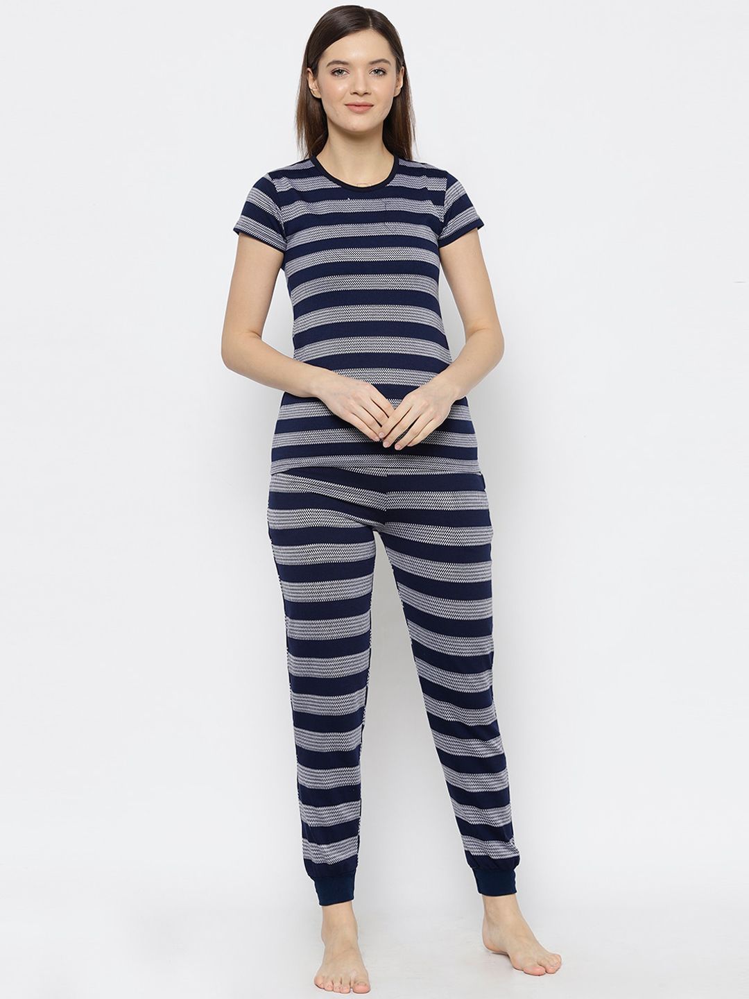 VIMAL JONNEY Women Navy Blue & White Striped Night suit Price in India