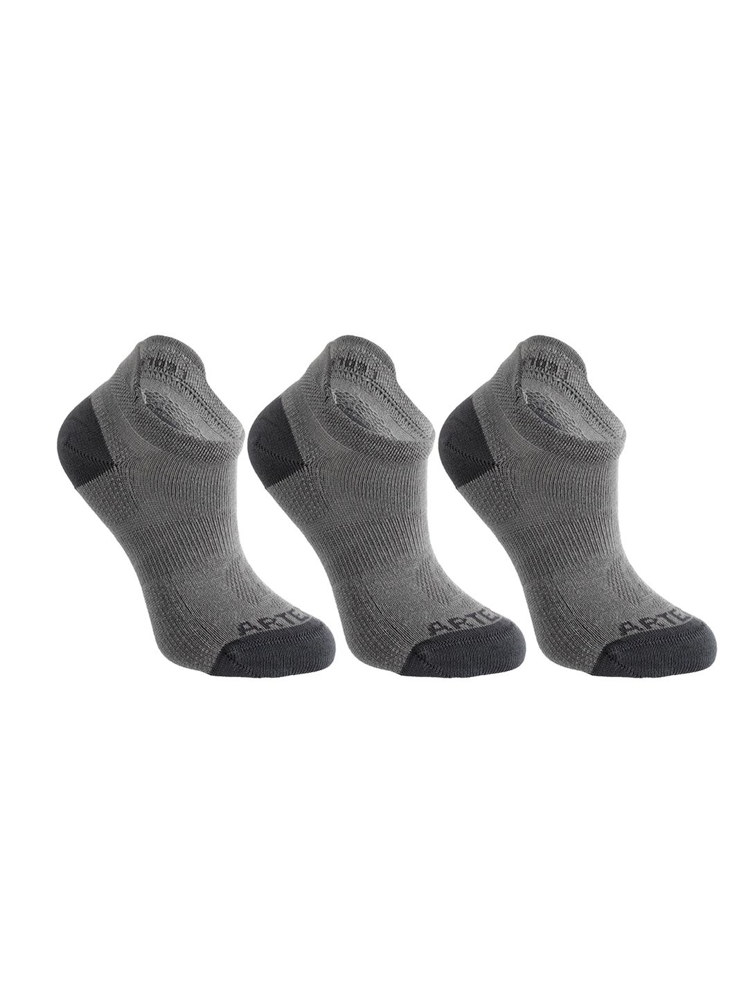 Domyos By Decathlon Set of 3 Grey Solid Ankle-Length Yoga Socks Price in India