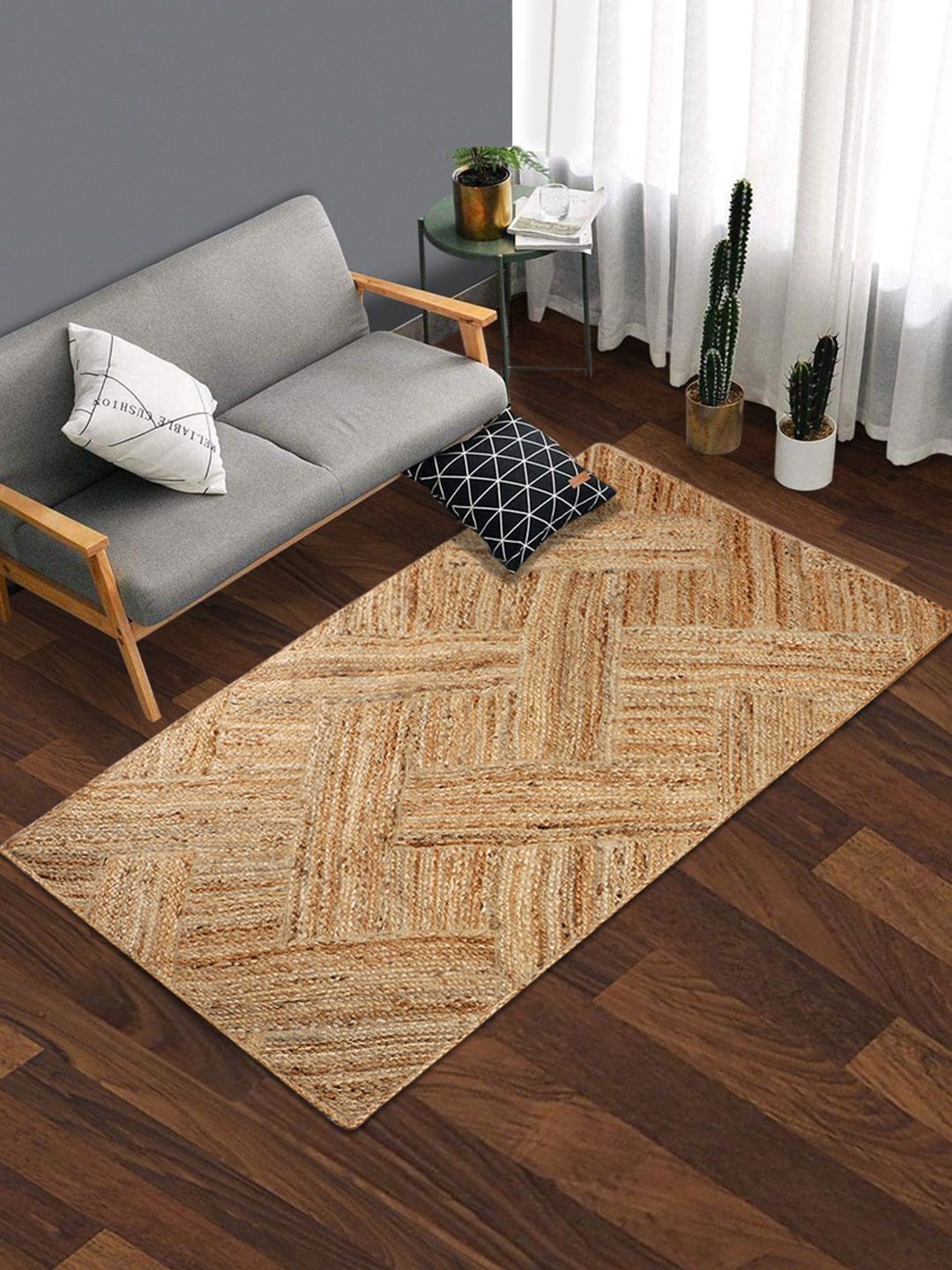 HomeStorie Brown Striped Handmade Carpet Price in India