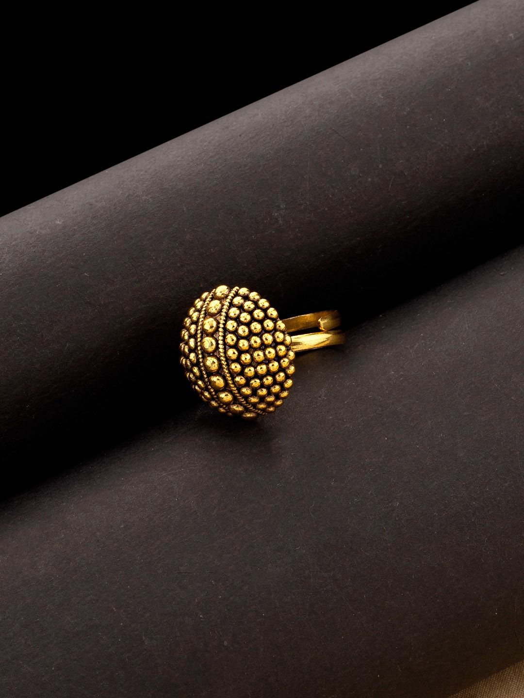 Studio Voylla Antique Gold-Plated Rava Ball Traditional Statement Adjustable Finger Ring Price in India