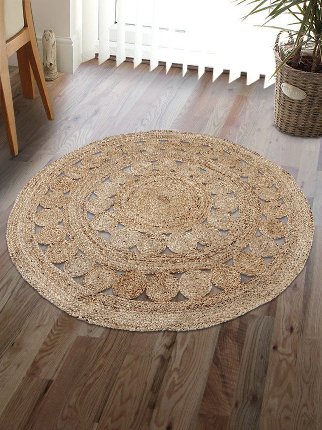 HomeStorie Beige Natural Jute Sustainable Round Floor Carpet Price in India