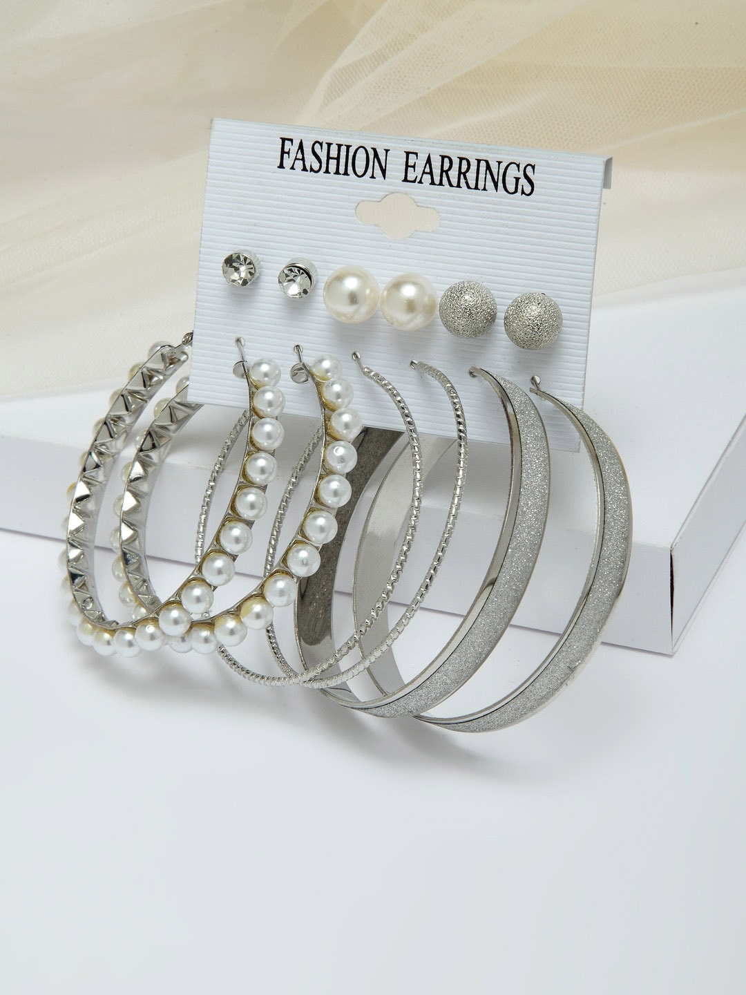 Shining Diva Fashion Combo Set of 6 Silver Plated Hoop  Stud Earrings Price in India
