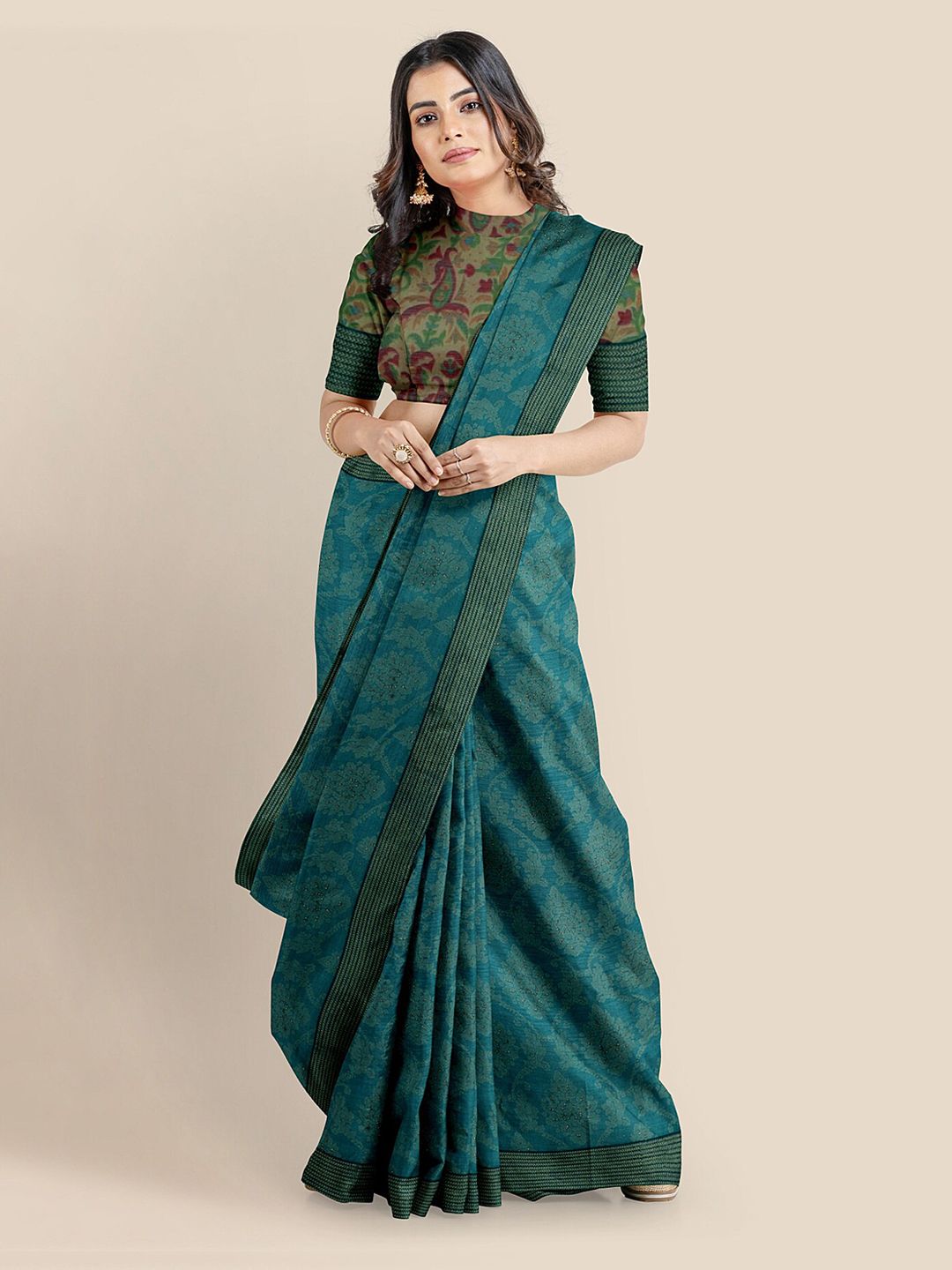 Kalamandir Green Woven Design Silk Blend Saree