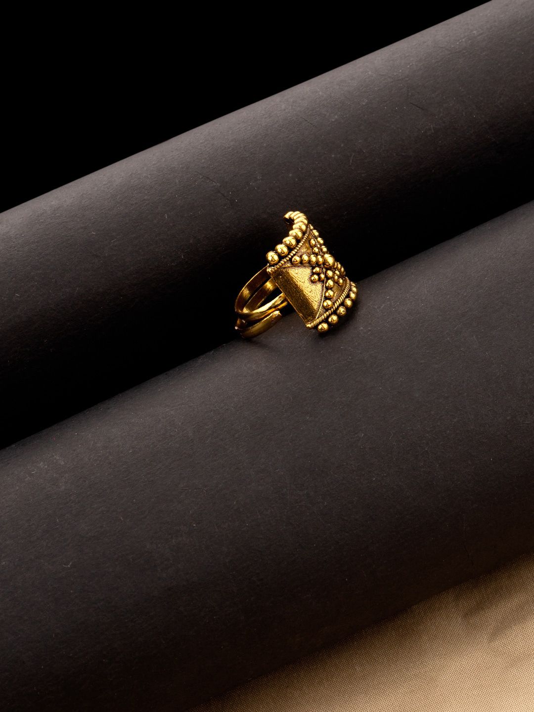Studio Voylla Antique Gold-Plated Rava Ball Adjustable Finger Ring Price in India