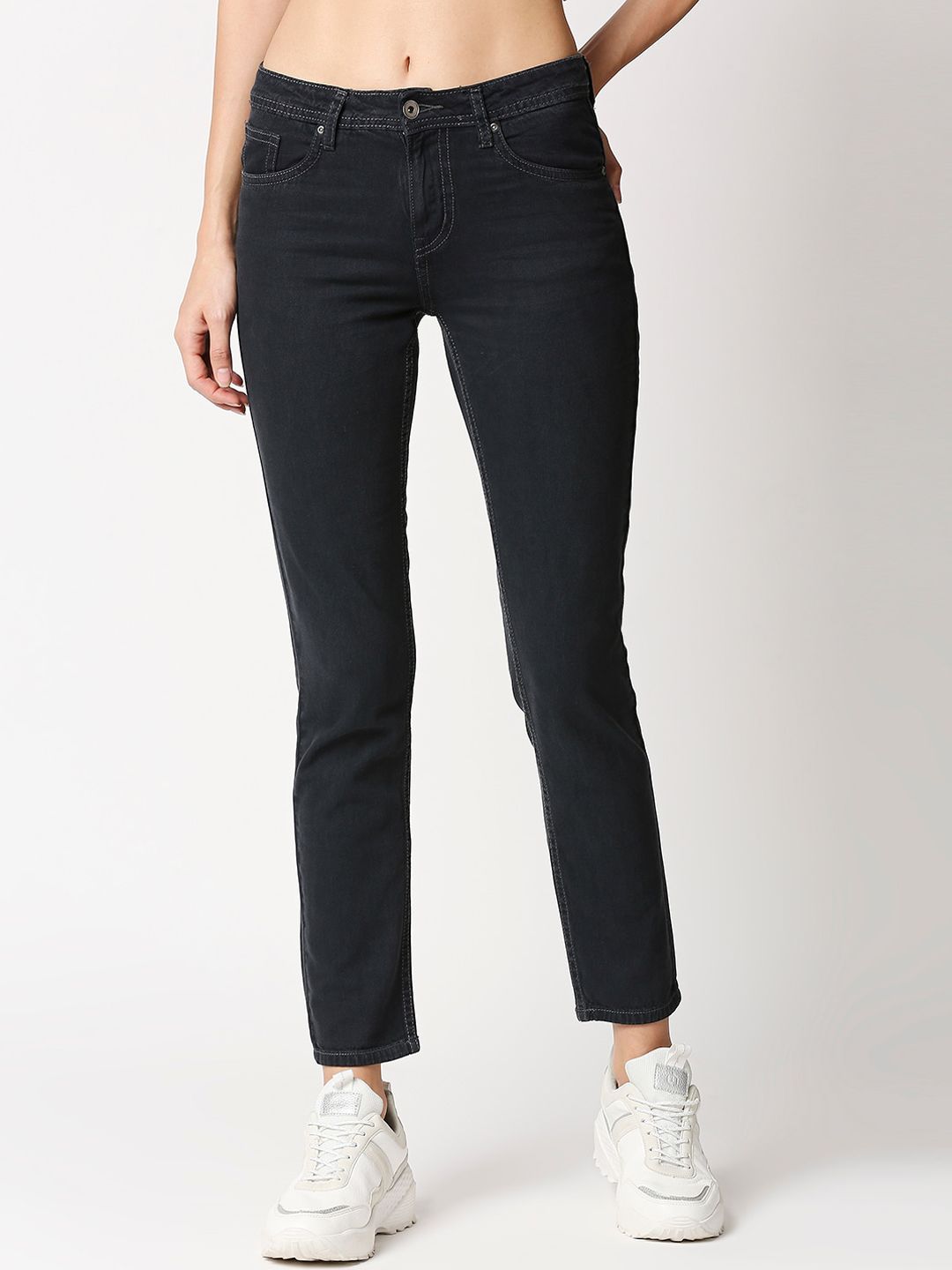 High Star Women Grey Slim Fit High-Rise Clean Look Jeans