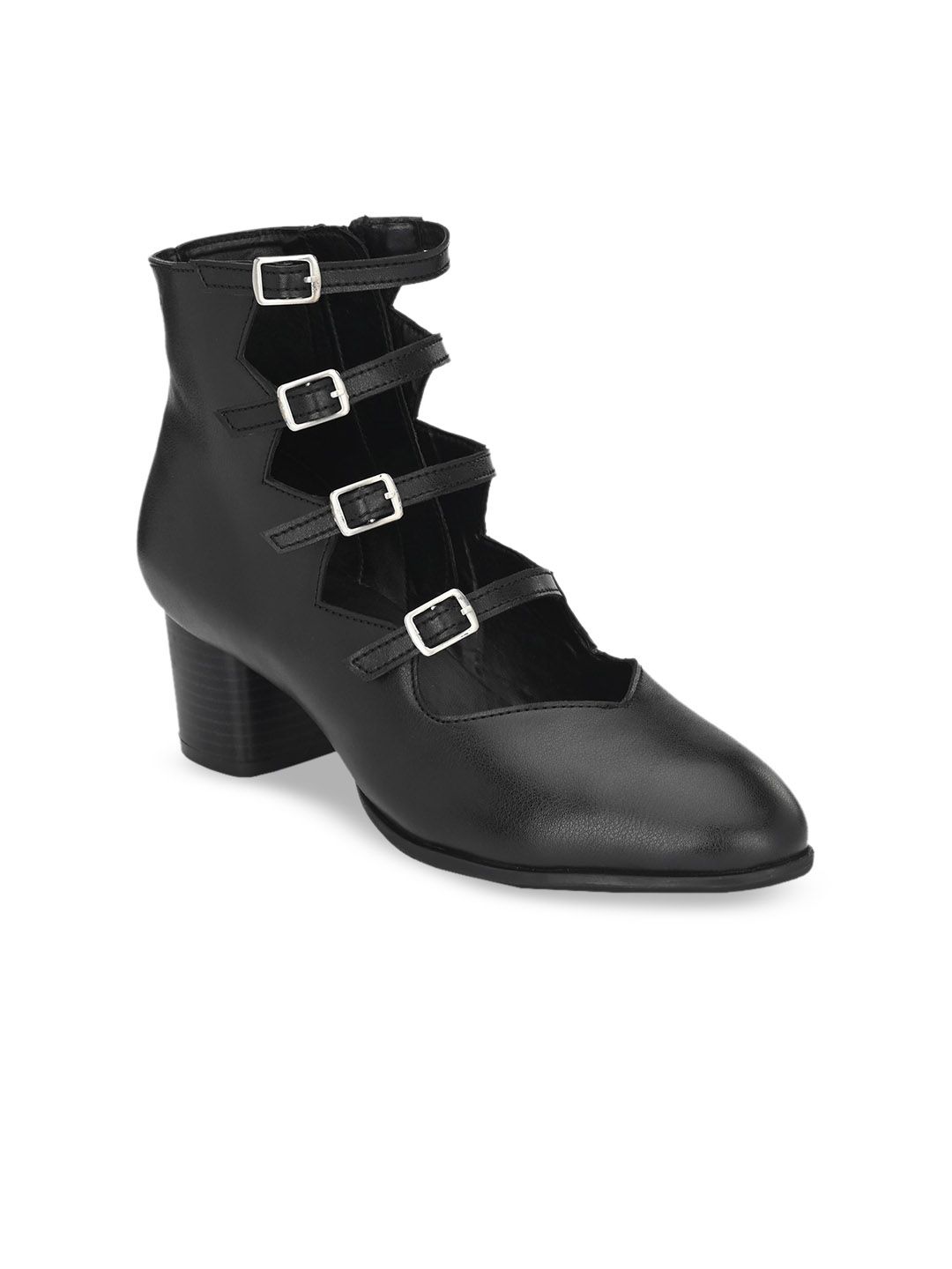 Delize Women Black Solid Mid-Top Heeled Boots Price in India
