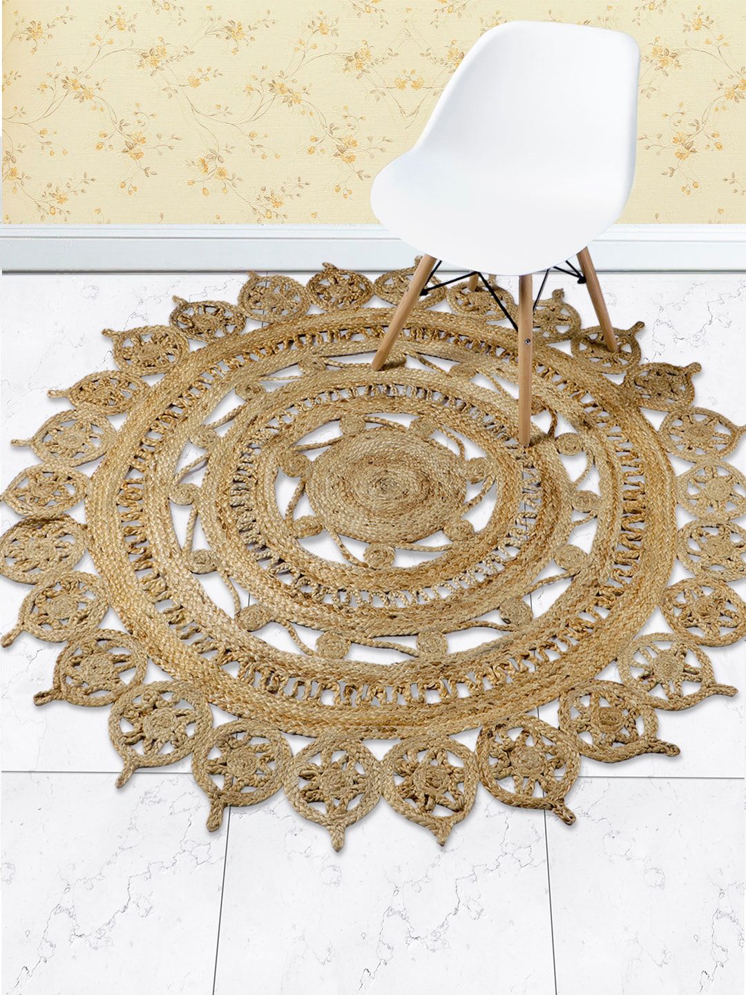 HomeStorie Beige Natural Jute Sustainable Round Floor Carpet Price in India