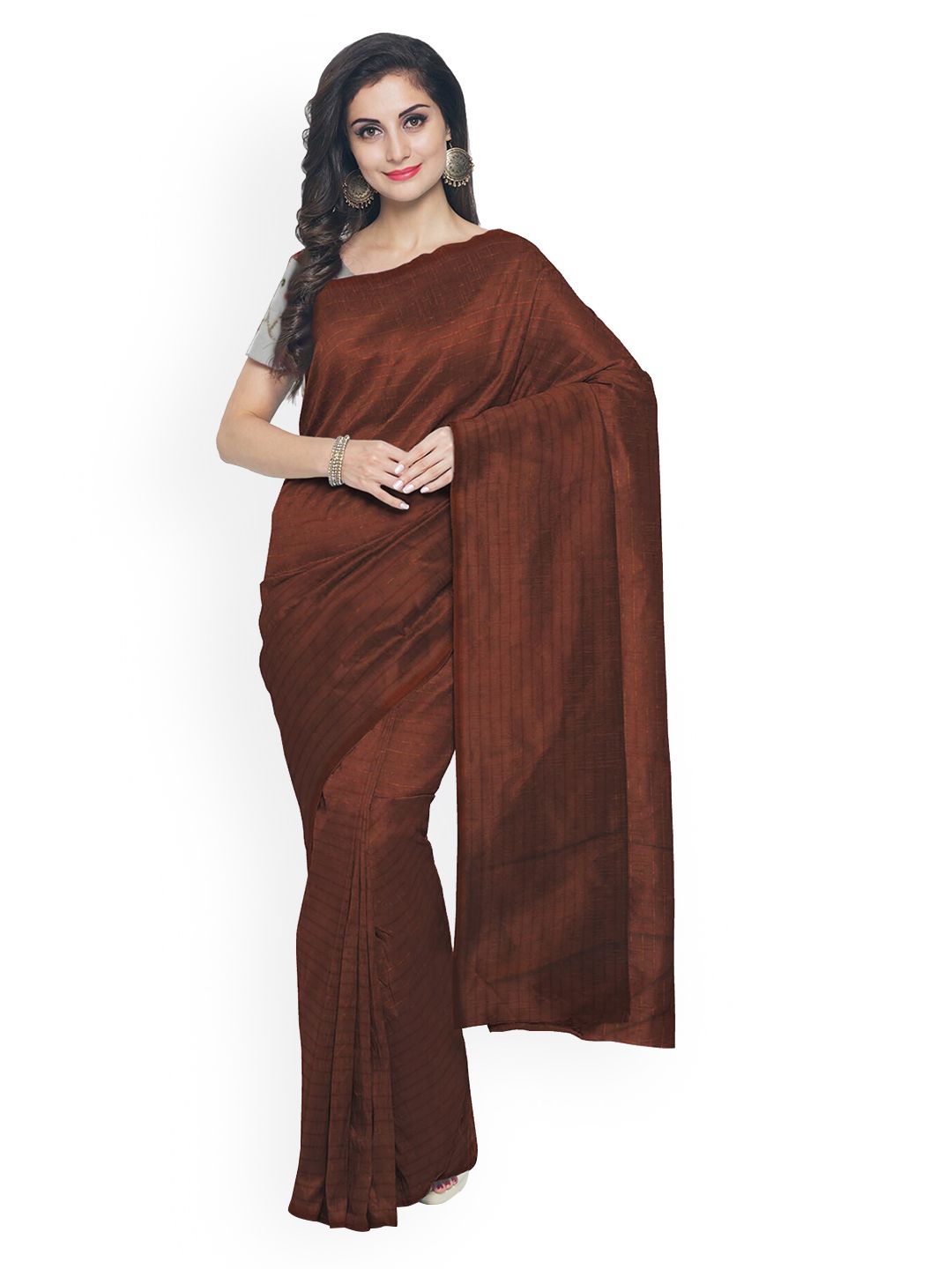 Kalamandir Brown Striped Silk Blend Saree