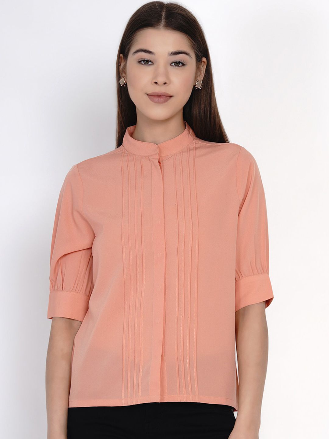 Texco Women Peach-Coloured Regular Fit Solid Casual Shirt