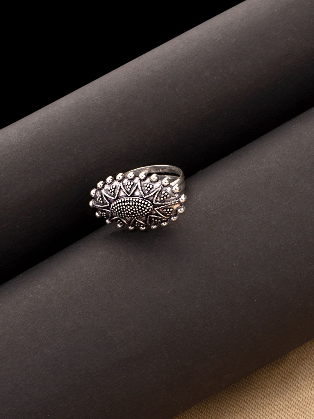 Studio Voylla Oxidised Silver-Plated Adjustable Finger Ring Price in India