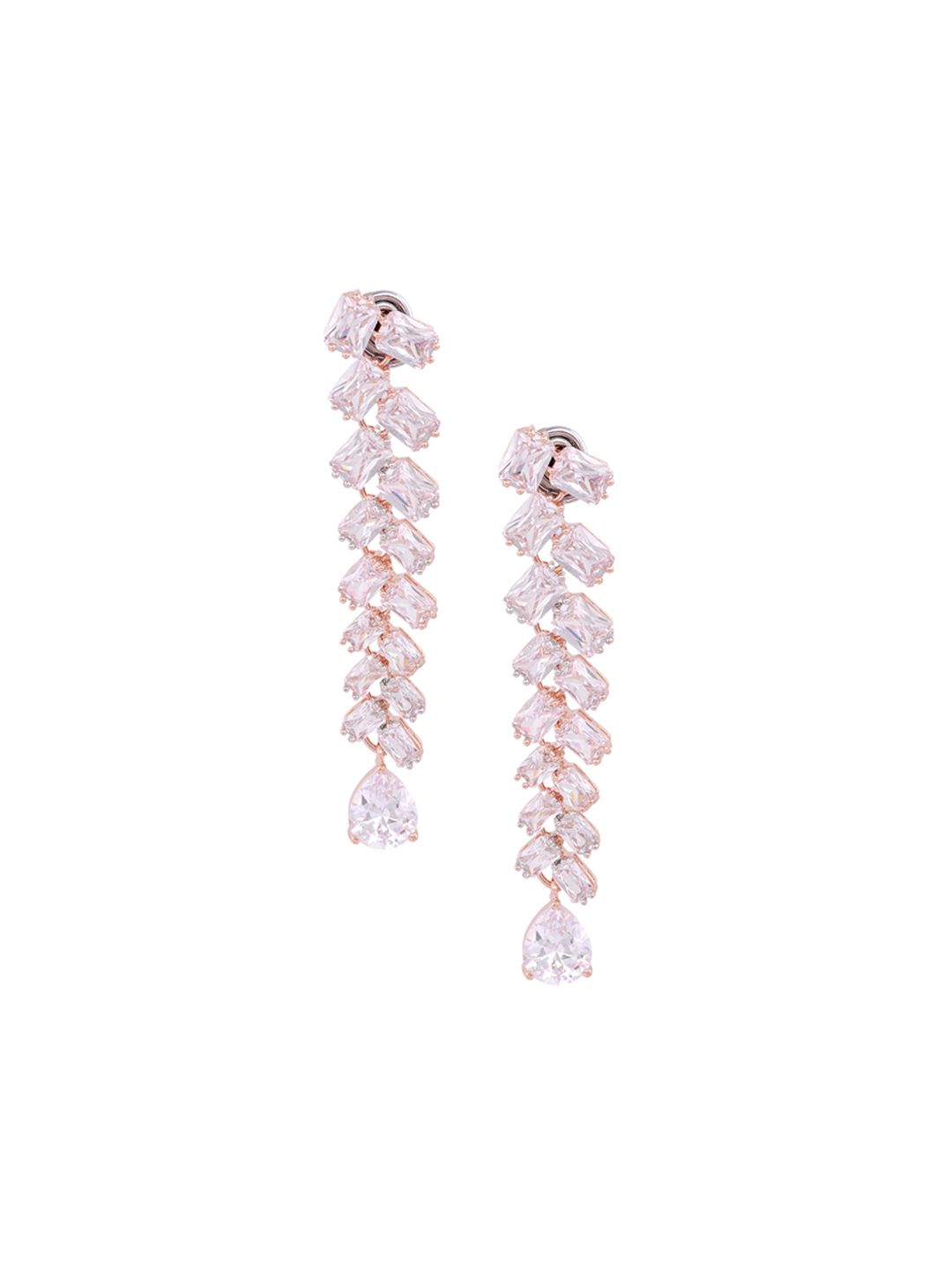 Saraf RS Jewellery White & Rose Gold-Plated Classic AD Studded Drop Earrings Price in India