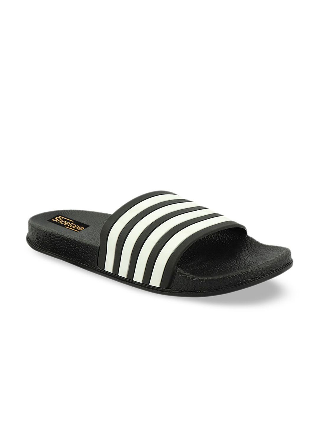 Shoetopia Women Black Striped Flip Flop Price in India