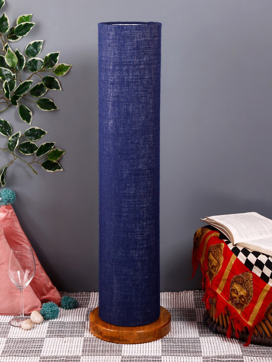 Devansh Blue & Brown Solid Traditional Column Lamp with Shade Price in India