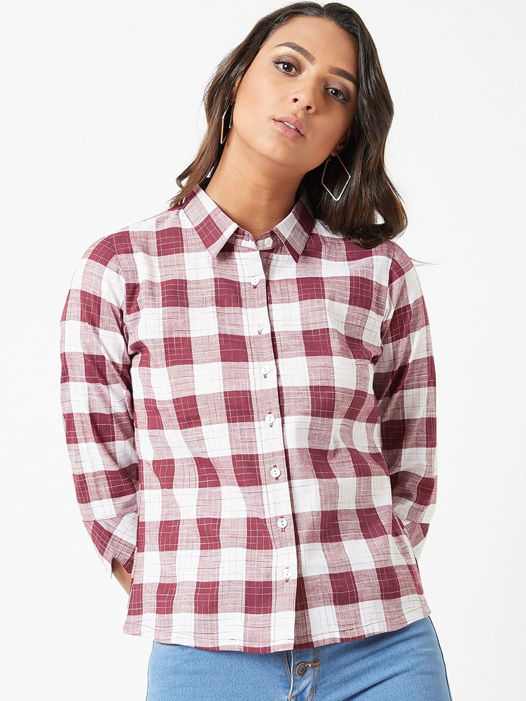 Miss Chase Women White Regular Fit Checked Casual Shirt