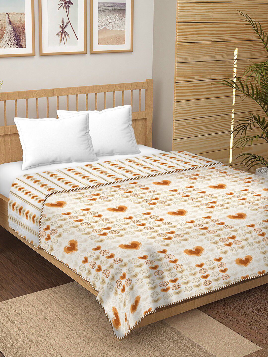 BELLA CASA White & Brown Abstract AC Room 180 GSM Reversible Double Bed Dohar Price in India