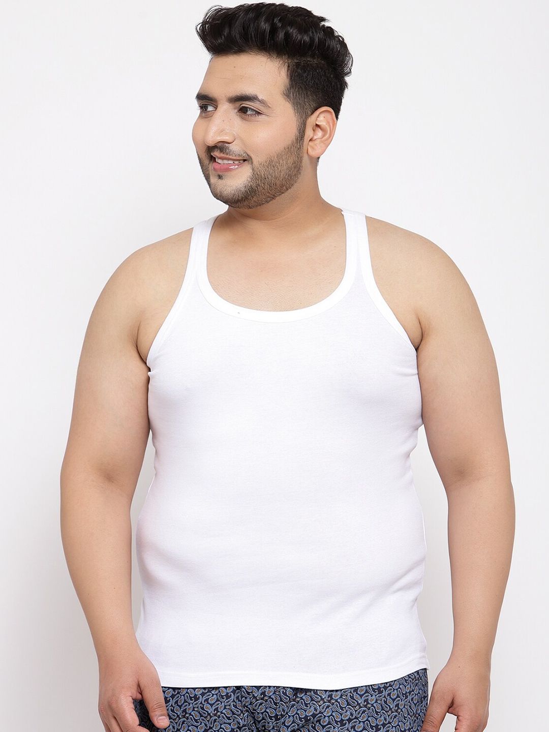 plusS Men Plus Size White Solid Innerwear Vests MSD9807