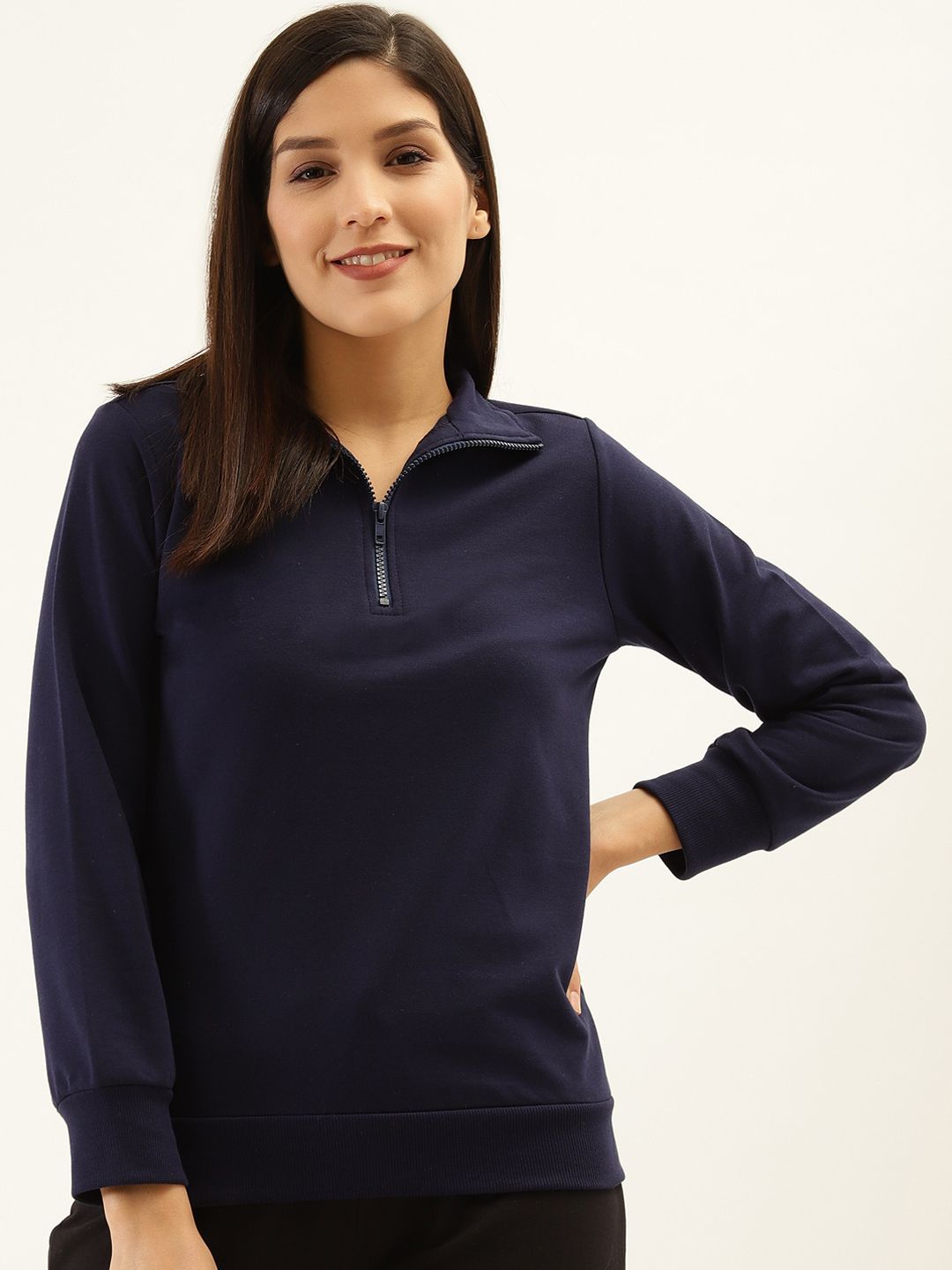 Laabha Women Navy Blue Solid Sweatshirt Price in India