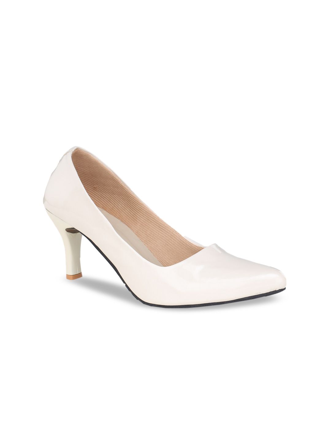 LONDON STEPS Women Cream-Coloured Solid Pumps Price in India