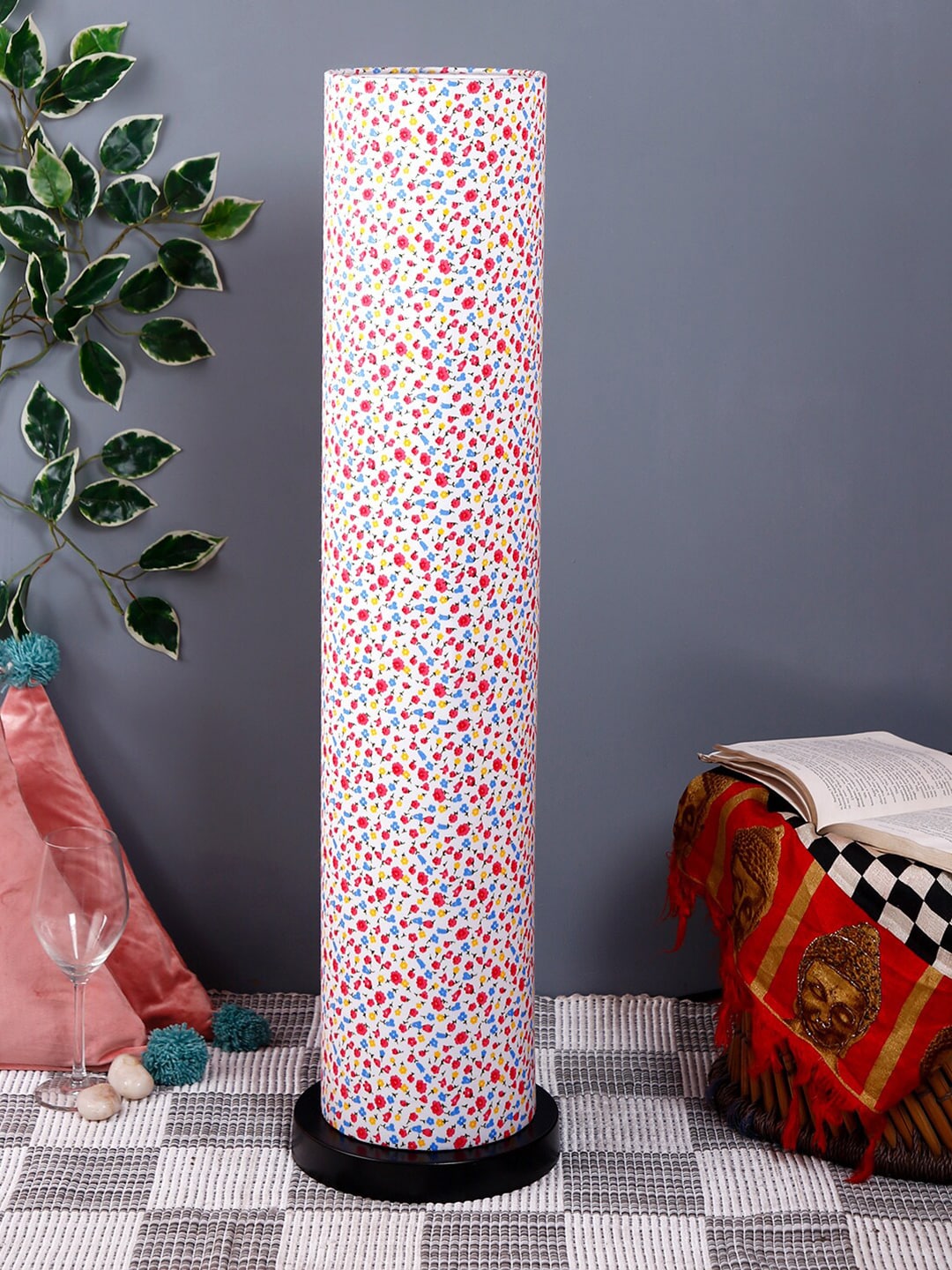Devansh Multicoloured Printed Traditional Column Lamp with Shade Price in India