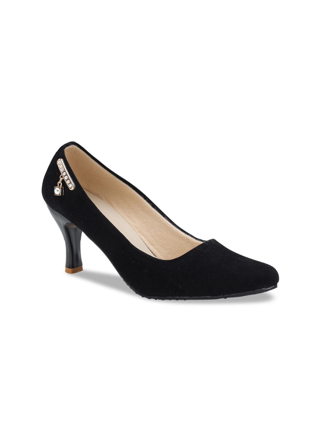 LONDON STEPS Women Black Suede Finish Solid Pumps Price in India