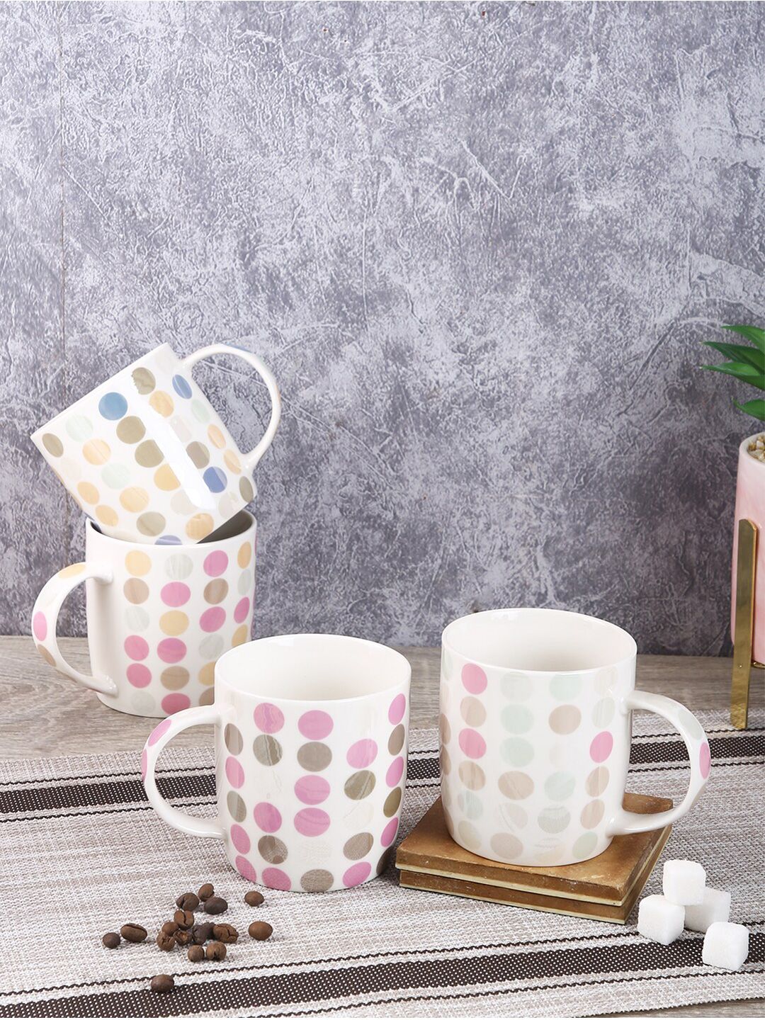 House Of Accessories White & PinkPrinted Ceramic Mugs Set of 4 Price in India