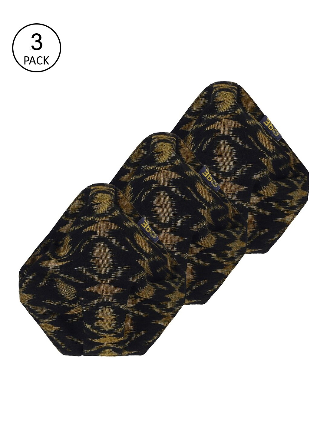 3BO Pack Of 3 Black & Brown Printed 3-Ply 3bO Deltoid Lite Reusable Cotton Cloth Masks Price in India